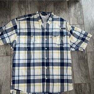 Columbia Men's Blue and Yellow Plaid Button Down Shirt